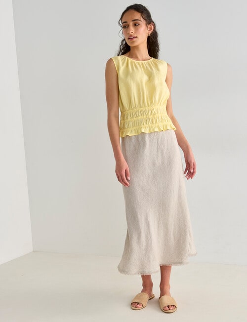 Zest Linen Gather Waist Top, Panna Cotta product photo View 03 L