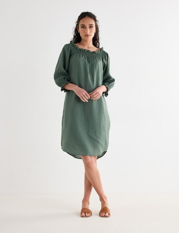 Zest Linen Shirred Dress, Kelp product photo