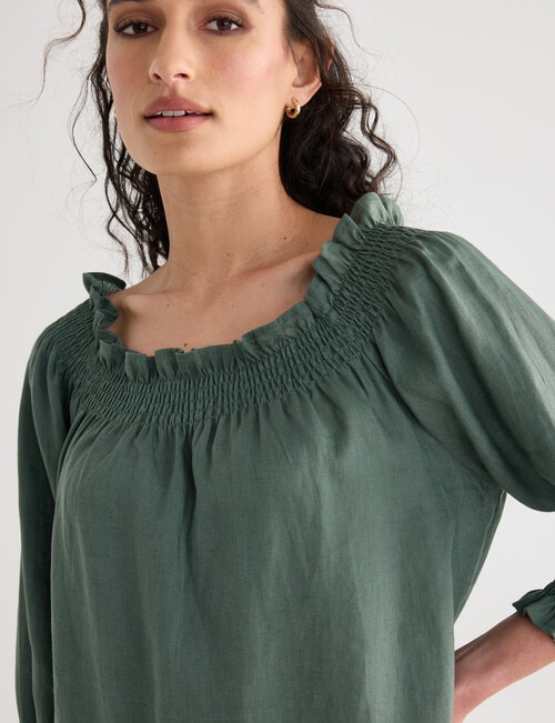 Zest Linen Shirred Dress, Kelp product photo View 04 L