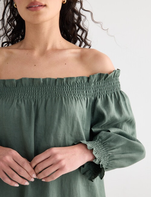 Zest Linen Shirred Dress, Kelp product photo View 07 L