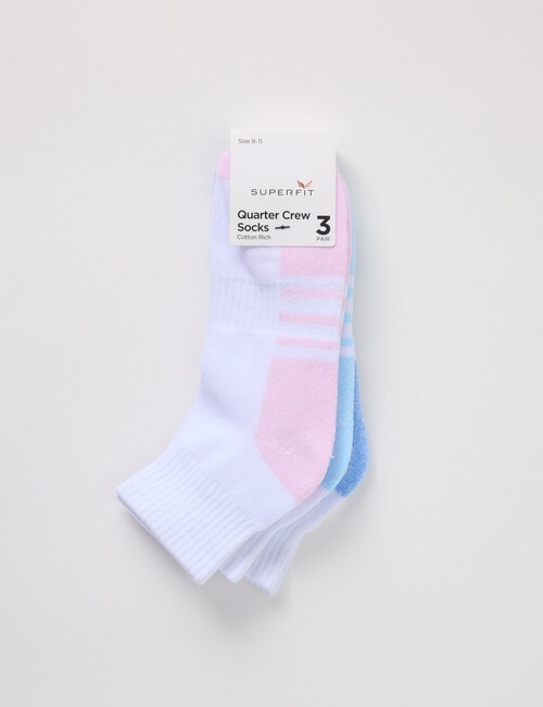 Superfit Ribbed Quarter Crew Socks, 3-Pack, White product photo View 02 L