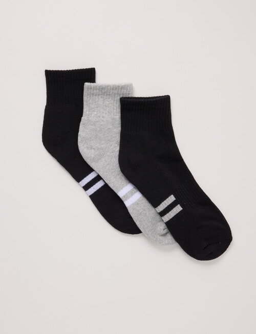 Superfit Ribbed Quarter Crew Socks, 3-Pack, Black product photo