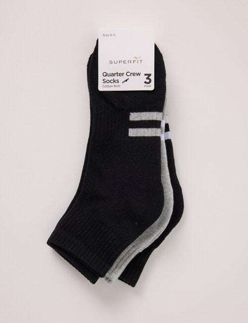 Superfit Ribbed Quarter Crew Socks, 3-Pack, Black product photo View 02 L