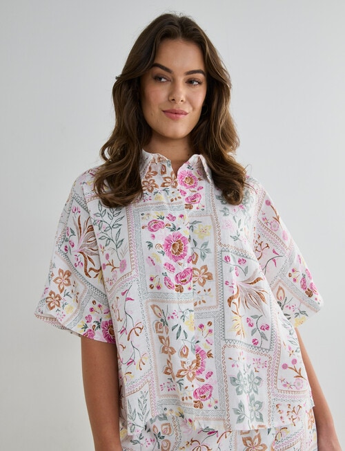 Zest Linen Boxy Shirt, Botanical Print product photo View 13 L