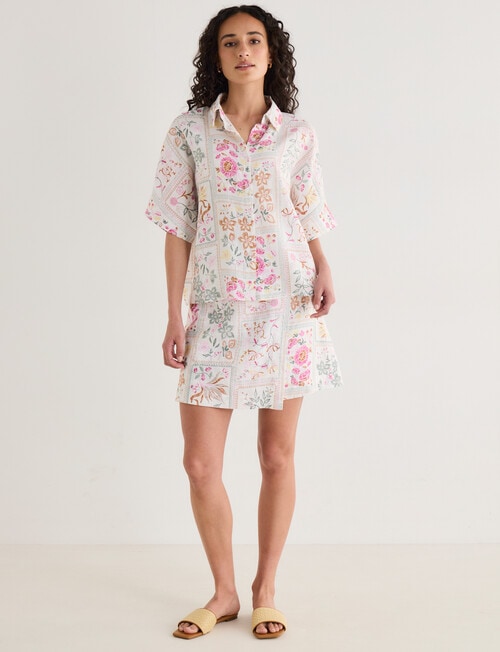 Zest Linen Wrap Skirt, Botanical Print product photo View 03 L