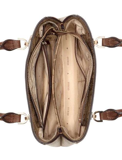 Guess Noelle II Small Multi Comp Satchel Bag, Latte Logo & Brown product photo View 03 L