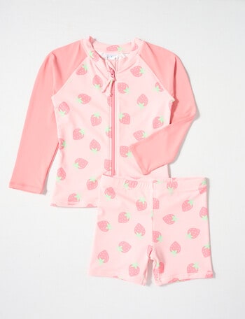Wavetribe Strawberries Long Sleeve Rash, 2 Piece Set, Blush product photo