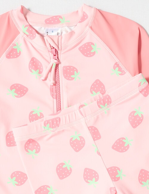 Wavetribe Strawberries Long Sleeve Rash, 2 Piece Set, Blush product photo View 02 L