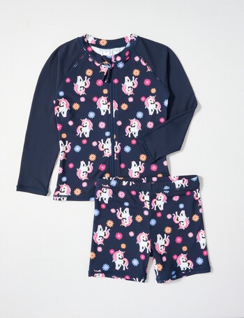 Wavetribe Unicorns Long Sleeve Rash, 2 Piece Set, Navy product photo