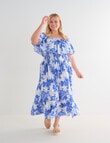 Studio Curve Floral Print Shirred Bodice Overlay Dress, Blue product photo