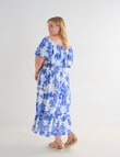 Studio Curve Floral Print Shirred Bodice Overlay Dress, Blue product photo View 02 S