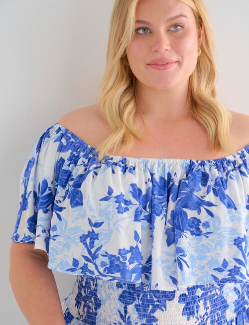 Studio Curve Floral Print Shirred Bodice Overlay Dress, Blue product photo View 04 L