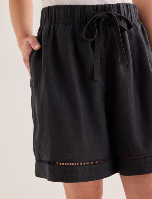 Mineral Lani Lace Trim Linen Shorts, Black product photo View 04 L