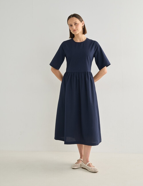 Jigsaw Verity Seersucker Midi Dress, Navy product photo View 03 L