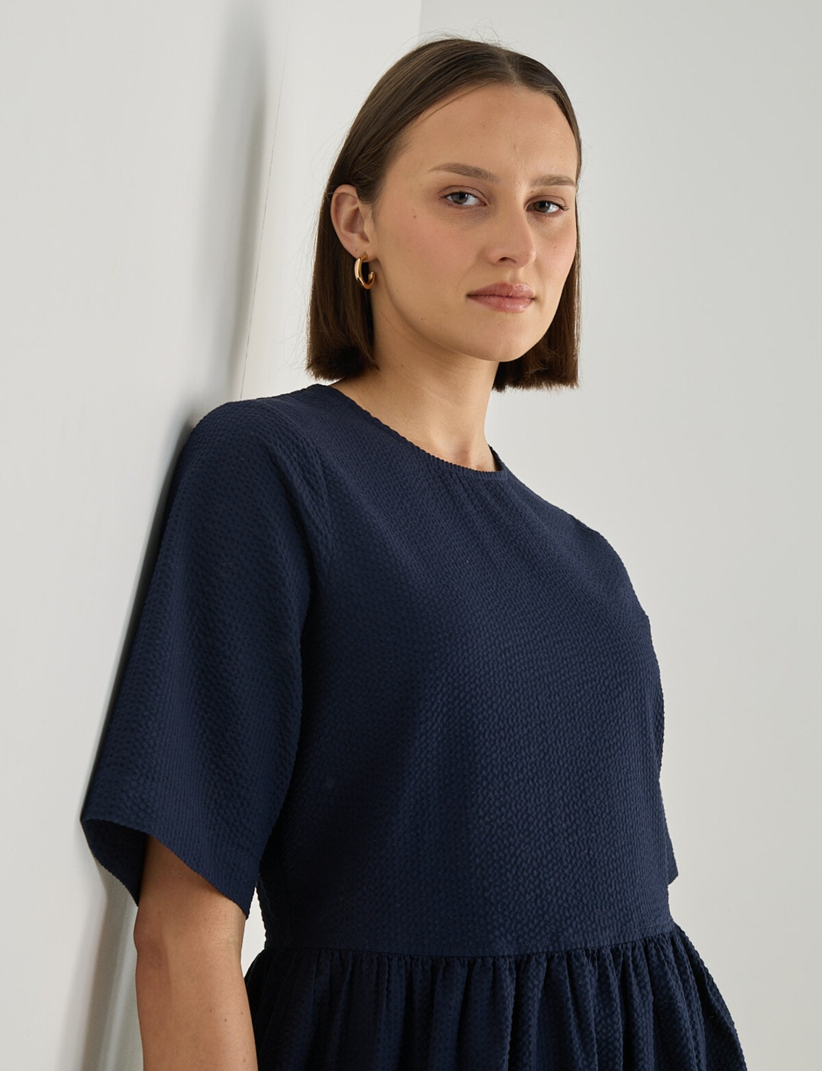 Jigsaw Verity Seersucker Midi Dress, Navy - Midi Dresses