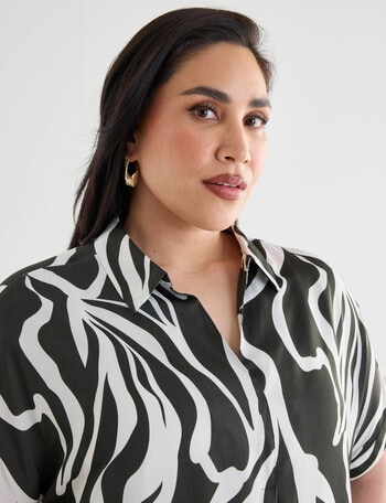 Studio Curve Collection Hammered Satin Boxy Shirt,Olive Abstract product photo