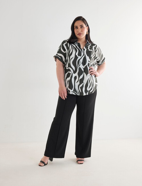 Studio Curve Collection Hammered Satin Boxy Shirt,Olive Abstract product photo View 03 L