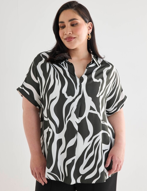 Studio Curve Collection Hammered Satin Boxy Shirt,Olive Abstract product photo View 04 L