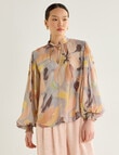 State of play Lydia Floral Print Puff Sleeve Blouse, IceBlue product photo View 05 S