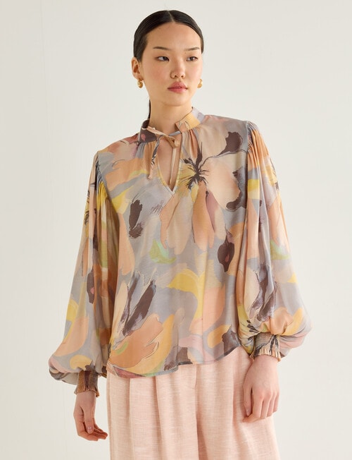 State of play Lydia Floral Print Puff Sleeve Blouse, IceBlue product photo View 05 L