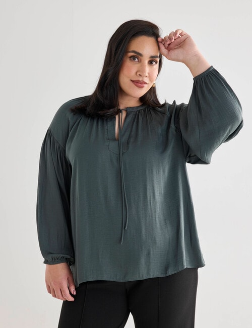 Studio Curve Collection Satin Blouse, Olive product photo