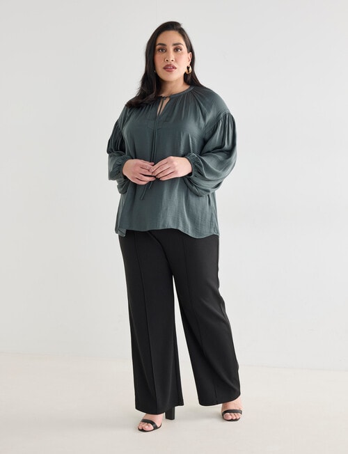 Studio Curve Collection Satin Blouse, Olive product photo View 03 L