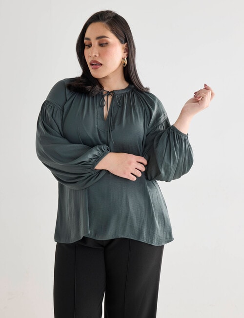 Studio Curve Collection Satin Blouse, Olive product photo View 04 L