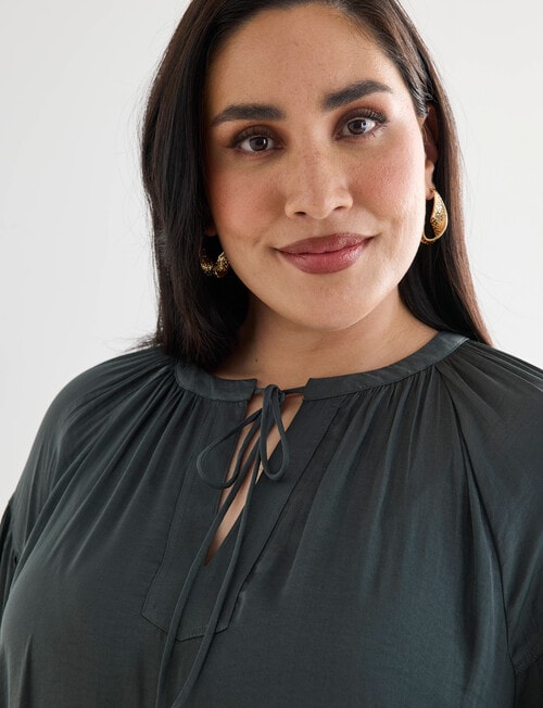 Studio Curve Collection Satin Blouse, Olive product photo View 06 L