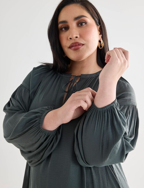 Studio Curve Collection Satin Blouse, Olive product photo View 07 L