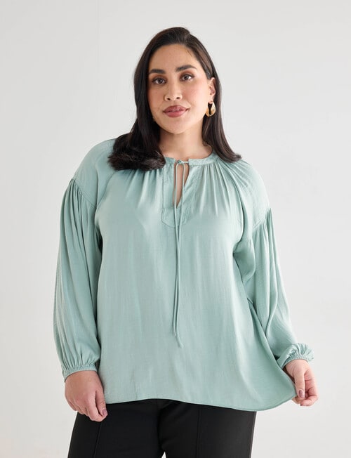 Studio Curve Collection Satin Blouse, Mint product photo View 05 L