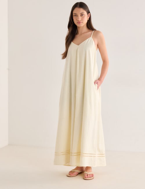 Mineral Lani Lace Trim Linen Blend Maxi Dress, Buttercream product photo