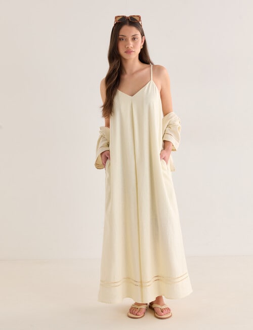 Mineral Lani Lace Trim Linen Blend Maxi Dress, Buttercream product photo View 03 L