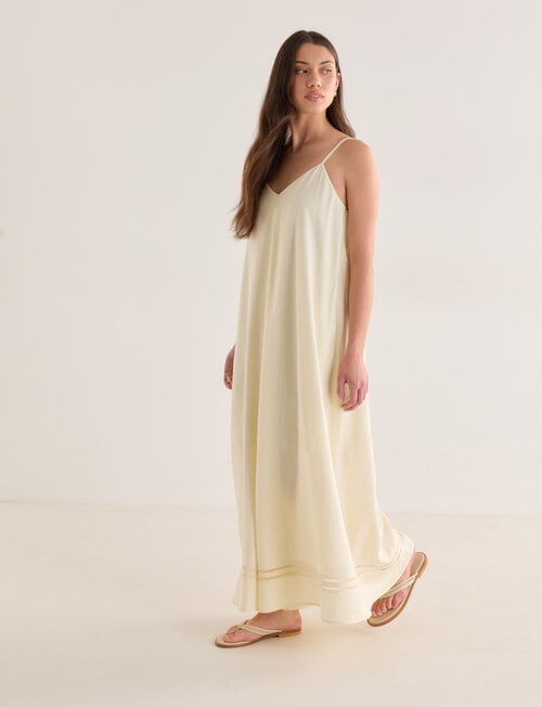 Mineral Lani Lace Trim Linen Blend Maxi Dress, Buttercream product photo View 05 L
