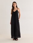 Mineral Lani Lace Trim Linen Blend Maxi Dress, Black product photo View 03 S