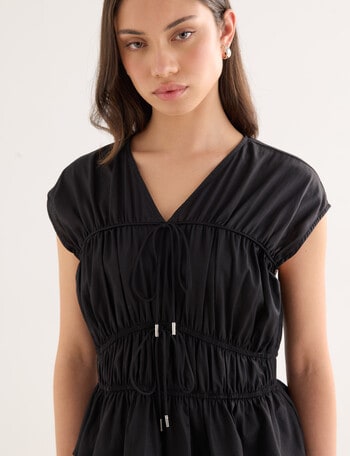 Mineral Gali Cotton Tie Front Top, Black product photo