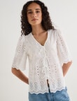 Zest Broderie Tie Front Top, White product photo