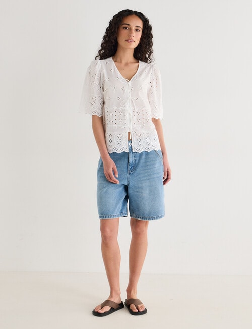 Zest Broderie Tie Front Top, White product photo View 03 L