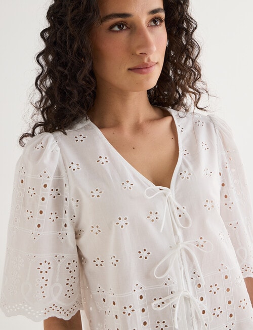 Zest Broderie Tie Front Top, White product photo View 04 L