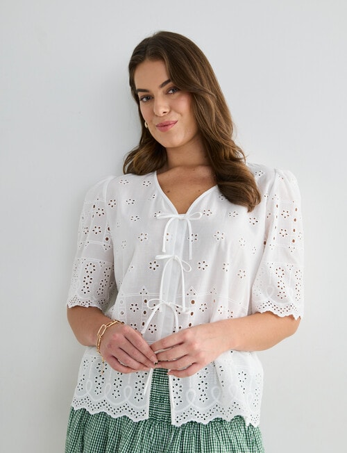 Zest Broderie Tie Front Top, White product photo View 13 L