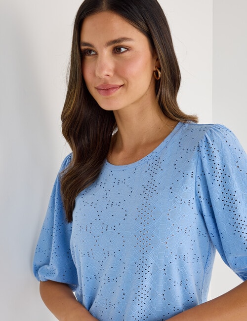 Whistle Broderie Knit Tee, Sky product photo