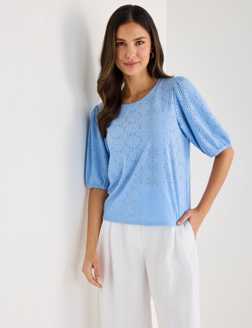 Whistle Broderie Knit Tee, Sky product photo View 06 L