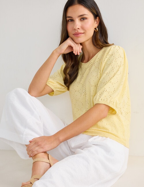 Whistle Broderie Knit Tee, Lemon product photo
