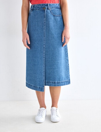 Denim Republic Wrap Skirt, Mid Wash product photo