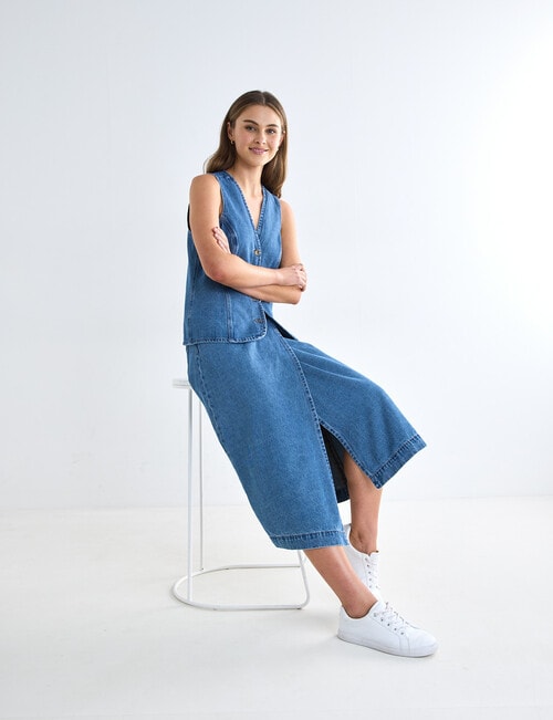 Denim Republic Wrap Skirt, Mid Wash product photo View 03 L