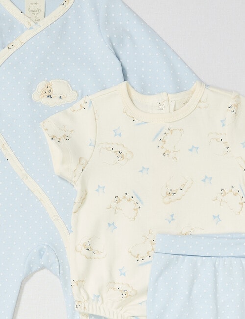 Little Bundle Counting Sheep Gift Clothing Set, 3-Piece, White & Blue product photo View 02 L