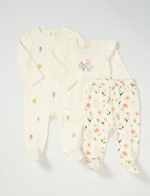 Little Bundle Little Goose Gift Clothing Set, 3-Piece, White & Pink product photo