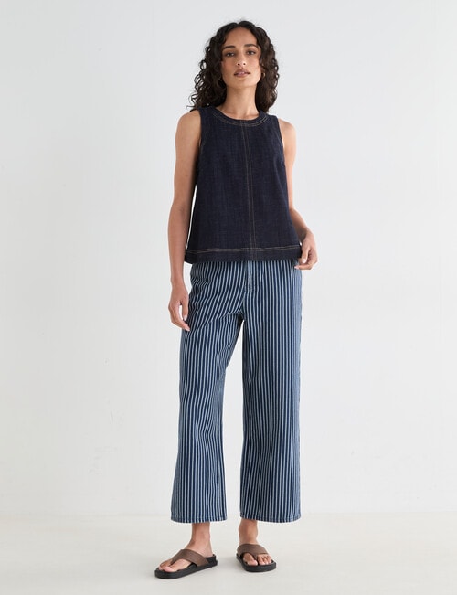 Denim Republic Crop Baggy Jean, Stripe Navy product photo View 03 L