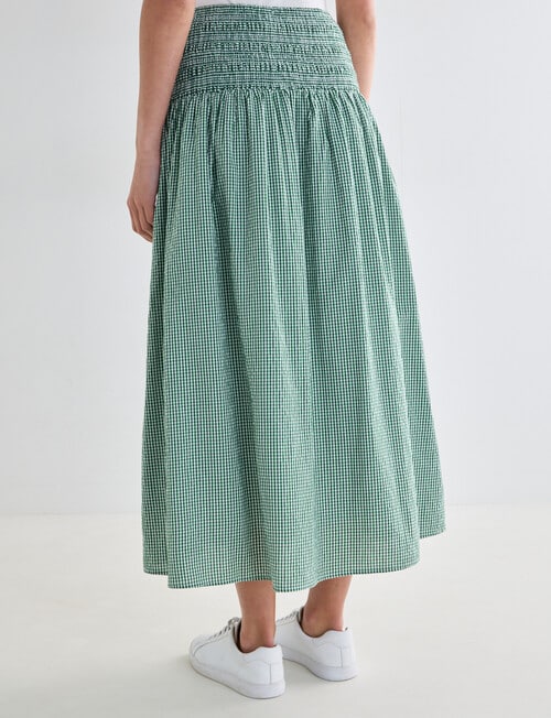 Zest Shirred Waist Poplin Skirt, Gingham Forest product photo View 02 L