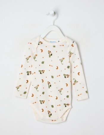 Milly & Milo Merino Long-Sleeve Space Dino Bodysuit, Cream product photo