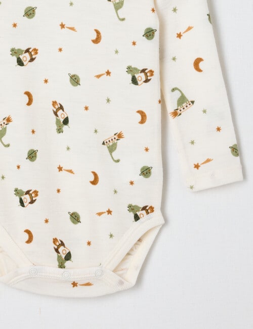 Milly & Milo Merino Long-Sleeve Space Dino Bodysuit, Cream product photo View 02 L